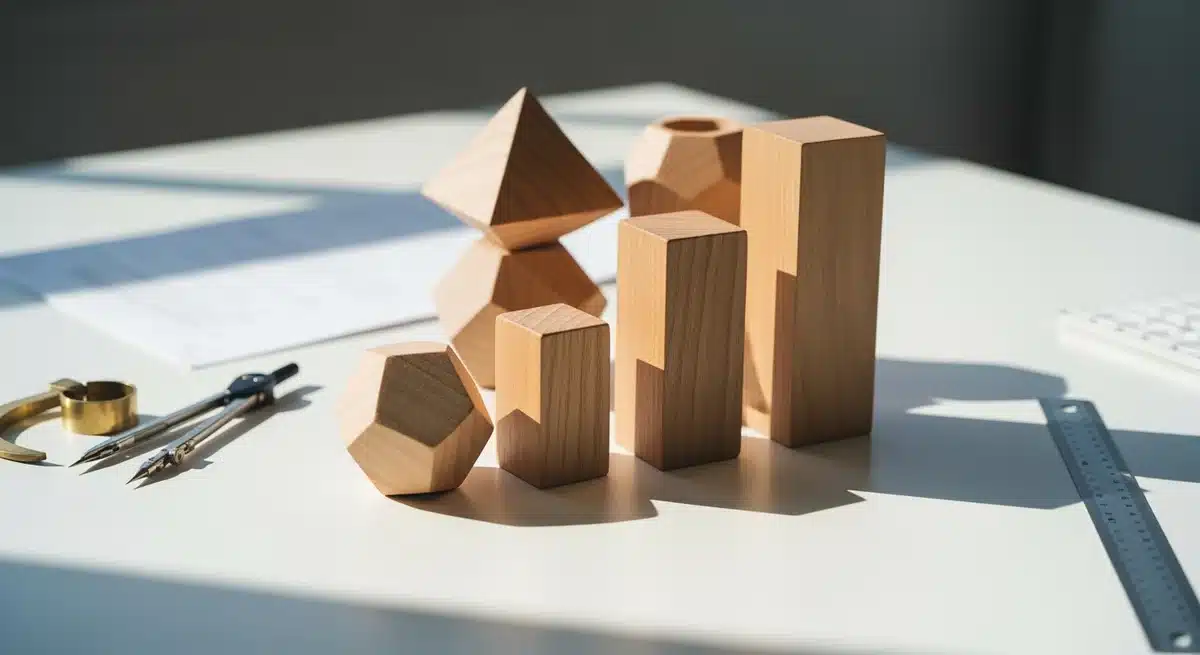 Modèles géométriques en bois démontrant les propriétés de l'homothétie avec différentes échelles